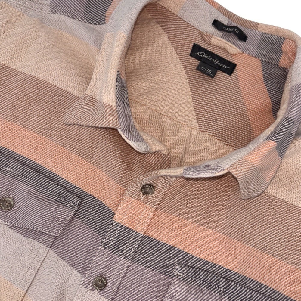 Eddie Bauer Men's Flannel Shirt 2XL Stripe Classic Fit Shacket Outdoor‎ XXL
